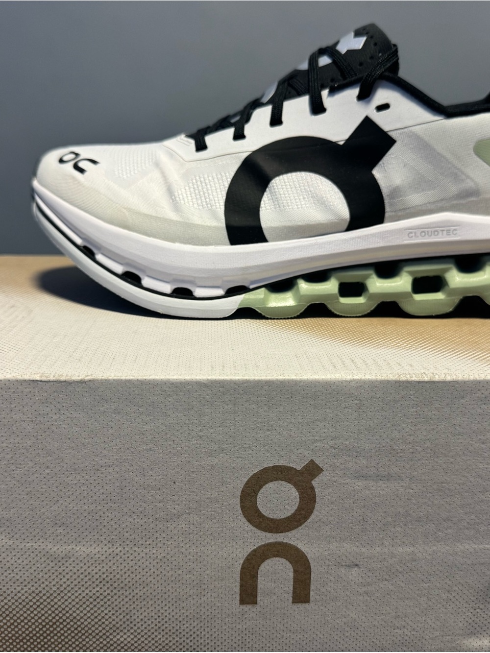 On Women's Cloudtec Running Shoe - White/Black with Mint Midsole